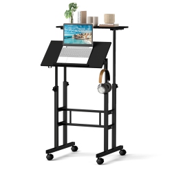 COSTWAY Mobile Standing Desk Rolling Adjustable Laptop Cart Home Office