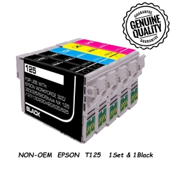 BESTONER 1Set & 1Bk Compatible Ink Cartridge Replacement for Epson 125 T125 to Use for Workforce 320 323 325 520 Stylus Nx125 Nx230 Nx625 Nx127 Nx130