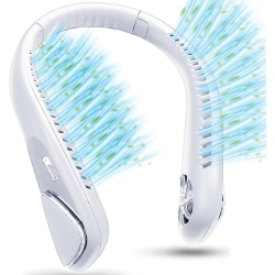 HLD Personal Neck Fan, Neck Fans Portable Rechargeable 6000Mah Battery Operated Wearable Bladeless Neck Fan-3 Speeds (White）