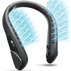 HLD Personal Neck Fan, Neck Fans Portable Rechargeable 6000Mah Battery Operated Wearable Bladeless Neck Fan-3 Speeds (Black）