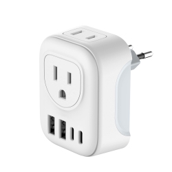 HLD International Travel Plug Power Adapter, 6-In-1 \w 2 American Outlets, 2 USB-C & 2 USB-A Ports, Type C Charger for The Us to Europe Iceland Spain