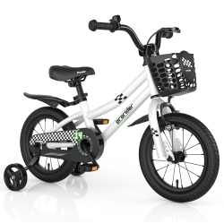 COSTWAY 14" Kid's Bike With Removable Training Wheels & Basket for 3-5 Years Old