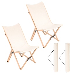 COSTWAY Bamboo Butterfly Folding Chair Set Of 2 With Storage Pocket 330 Lbs Capacity