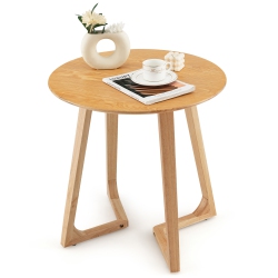 COSTWAY 24" Round Side Table Solid Rubber Wood End Table Beside Sofa&bed for Small Space