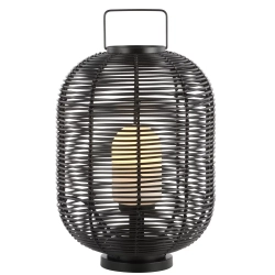 JONATHAN Y 26.7" Outdoor Woven Oval Asian Lantern (Includes Led Light Bulb) In Black