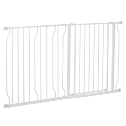 PAWHUT 30"- 57" Extra Wide Dog Gate With Door, Double Locking System, Easy Install Pet Gate for Stairs, Hallways, And Doorways In White