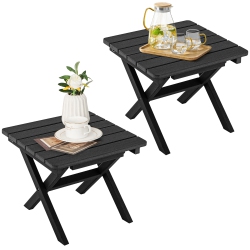 GYMAX 2 Pieces Folding Adirondack Side Table Poolside Garden Patio In Black