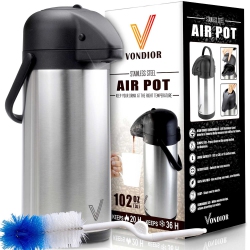 VONDIOR Airpot Coffee Dispenser With Pump - Insulated Stainless Steel Thermal Beverage Dispenser - 102 OZ