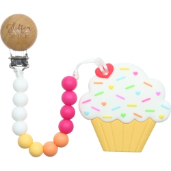 GLITTER & SPICE Silicone Teether - Lemonade Cupcake In Raspberry