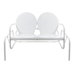 NORTHLIGHT 2-Person Outdoor Retro Metal Tulip Double Glider Patio Chair In White