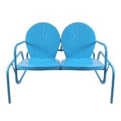 NORTHLIGHT 2-Person Outdoor Retro Metal Tulip Double Glider Patio Chair, Turquoise In Blue
