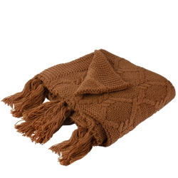 NORTHLIGHT Golden Ochre Knit Throw Blanket With Tassels 50" X 60