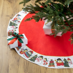 NORTHLIGHT 48" And White Jolly Snowman Christmas Tree Skirt In Red