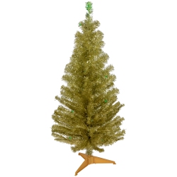 NORTHLIGHT 4' Pre-Lit Gold Iridescent Tinsel Slim Artificial Christmas Tree - Lights In Green