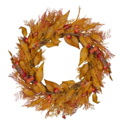 NORTHLIGHT Yellow And Berry And Leaves Fall Harvest Artificial Wreath - 24-Inch, Unlit In Orange