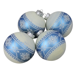 NORTHLIGHT 4Ct And White Nordic Fair Isle Glass Ball Christmas Ornaments 4-Inch In Blue