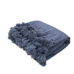 DIVA AT HOME Slate Braided Tasseled Wool Throw Blanket 50" X 60" In Blue