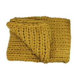 NORTHLIGHT Golden Mustard Cable Knit Plush Throw Blanket 50 X 60