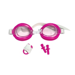 SWIM CENTRAL 6" Goggles, Ear Plug And Nose Clip Swimming Pool Accessory Combo Set for Juniors In Pink