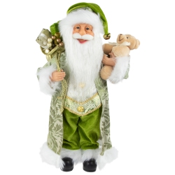 NORTHLIGHT 16" Santa Claus With Teddy Bear And Gift Bag Christmas Figure