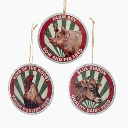 KURT ADLER Farm Animal "feed" Christmas Pendant Ornament Set - 3.75" - Set Of 36