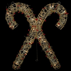 NORTHLIGHT 25" Lighted Champagne Glittered Rattan Double Candy Cane Christmas Outdoor Or Window Decoration In Gold