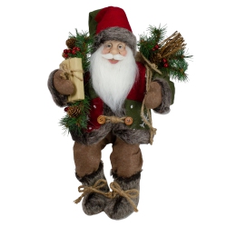 NORTHLIGHT 16" Country Rustic Santa Claus With Snowflake Jacket Sitting Christmas Figure