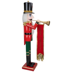 NORTHLIGHT 36" And Green Christmas Nutcracker Soldier With Horn In Red