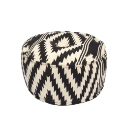 DIVA AT HOME 24" And Tan Geo Tribal Pattern Round Ottoman Pouf In Black
