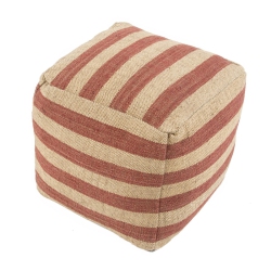 DIVA AT HOME 16" Clay And Sandy Tan Stripe Pattern Jute And Wool Pouf Ottoman In Red