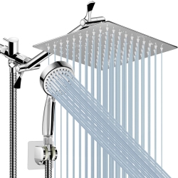 HLD High Pressure Rainfall Shower Head, Rain Shower Head \w Height/angle Adjustable Extension Arm And Handheld Shower Combo, Chrome High Flow