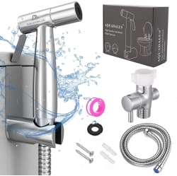 HLD Handheld Bidet Toilet Sprayer, Version 2.0 Stainless Steel Bathroom Bidet Sprayer Set, Brush Nickel Finish, Wall Or Toilet Mount