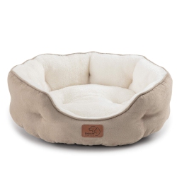 HLD Small Dog Bed for Small Dogs Washable - Round Cat Beds for Indoor Cats, Round Pet Bed for Puppy And Kitten \w Slip-Resistant Bottom, Camel, 20