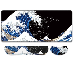 HLD Keyboard Mouse Pad Set, Xxl Large Desk Pad+Keyboard Wrist Rest+Mouse Wrist Cushion Support, Ergonomic Memory Foam, 35.5" X 15.7" Extended