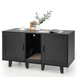 GYMAX Cat Litter Box Enclosure Tv Stand Cabinet Hidden Cat House Washroom W/ 2 Doors