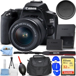 CANON Eos 250D / Rebel Sl3 Dslr With 18-55MM (Black) - Essential 32GB Bundle