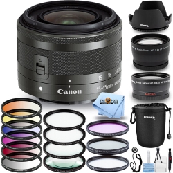 CANON Ef-M 15-45MM Is Stm Lens (Graphite) + Filter Kit Bundle - Box In White