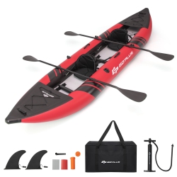 COSTWAY Goplus Inflatable Kayak Set Portable 2-Person Kayak With Aluminium Oars Eva Padded Seat