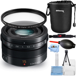 PANASONIC Leica Dg Summilux 15MM F/1.7 Asph. Lens (Black) - Essential Uv Bundle