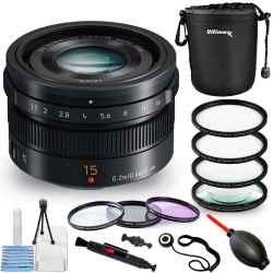 PANASONIC Leica Dg Summilux 15MM F/1.7 Asph. Lens (Black) - Filter Kit Bundle