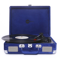 ARKROCKET Curiosity Tooth Turntable Retro Suitcase 3-Speed Record Player With Built-In Speakers-Klein In Blue