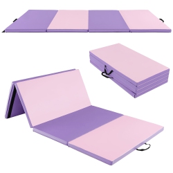 GYMAX 8' X 4' X 2" Folding Gymnastics Mat Tumbling Exercise Pu Leather Cover for Yoga In Pink