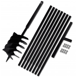 VIDAXL Ground Drill With Handle 200 MM With Extension Tube 9 M Steel