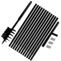VIDAXL Ground Drill With Handle 180 MM With Extension Tube 13 M Steel