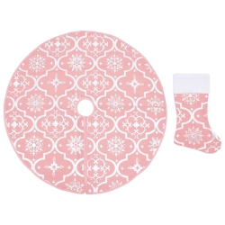 VIDAXL Luxury Christmas Tree Skirt With Sock 90 Cm Fabric In Pink