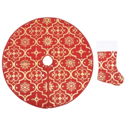 VIDAXL Luxury Christmas Tree Skirt With Sock 122 Cm Fabric In Red