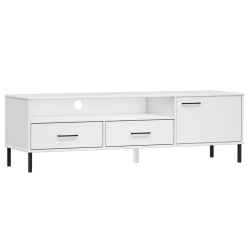 VIDAXL Tv Cabinet With Metal Legs Solid Wood Pine Oslo In White