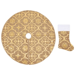 VIDAXL Luxury Christmas Tree Skirt With Sock 150 Cm Fabric In Yellow