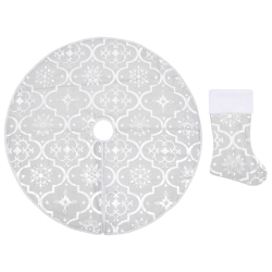 VIDAXL Luxury Christmas Tree Skirt With Sock 122 Cm Fabric In White