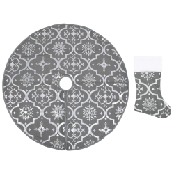 VIDAXL Luxury Christmas Tree Skirt With Sock 150 Cm Fabric In Grey